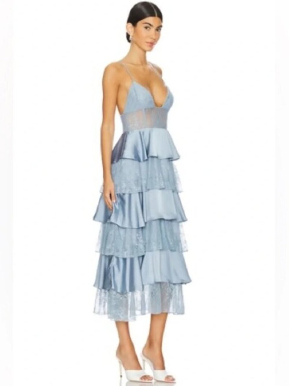 WeWoreWhat Tiered Lace Midi Dress in Storm - Picture 2 of 7